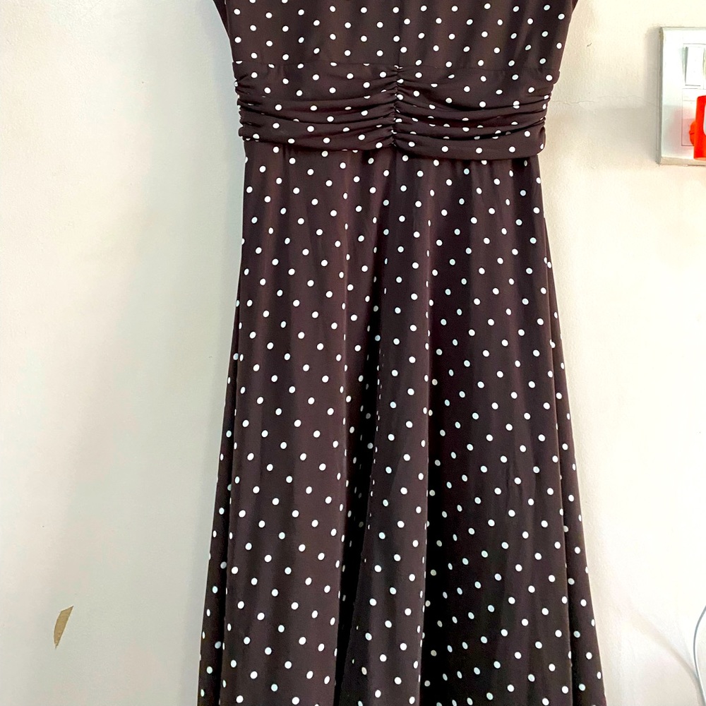 Pretty Brown polka dot sleeveless knee length one piece